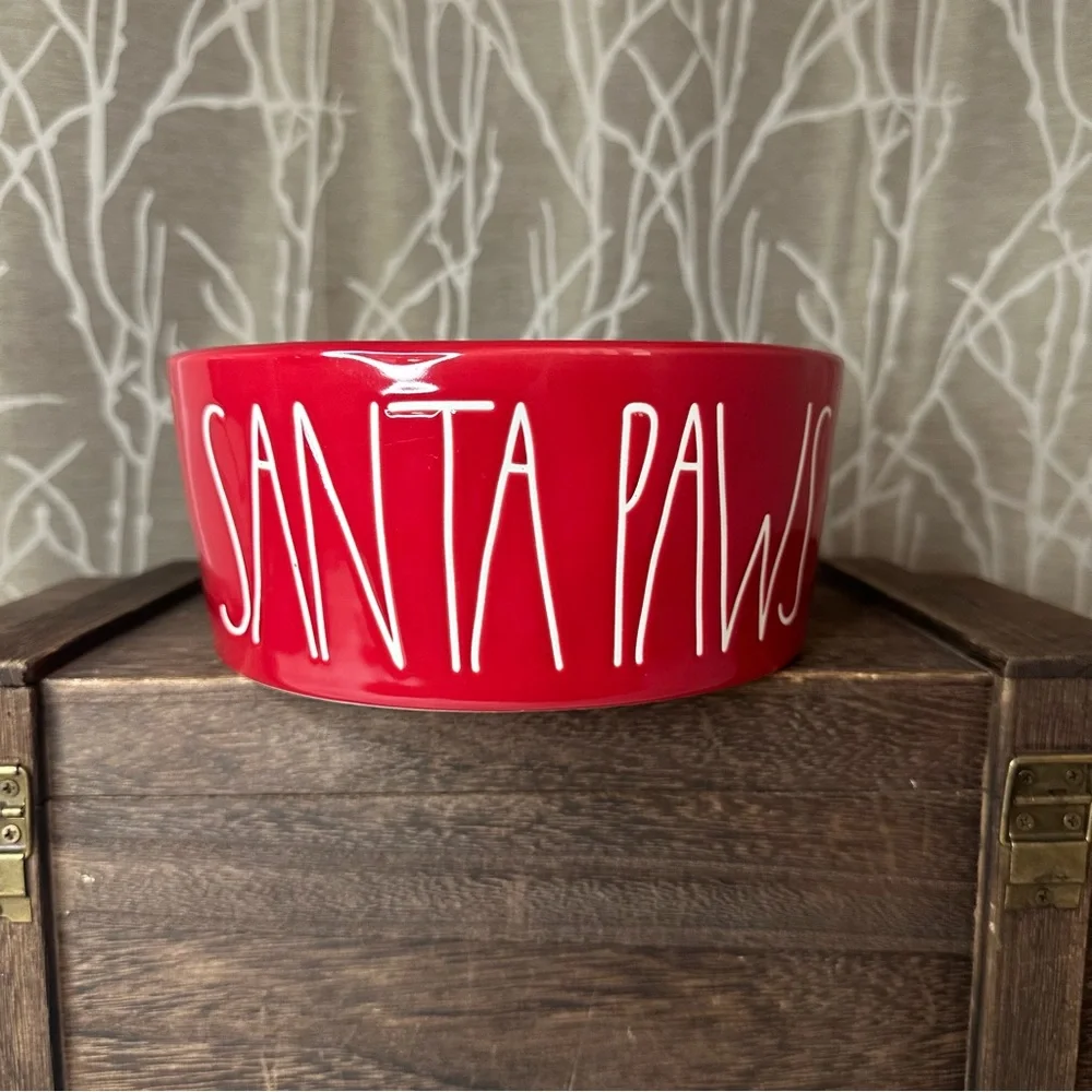 Rae Dunn Holiday Christmas Xmas Red Santa Paws Holiday Pet Dog Cat Bowl